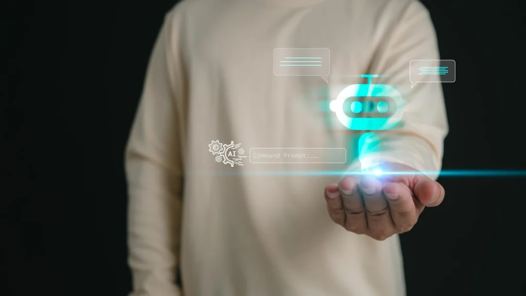 人工智慧聊天機器人圖像與對話氣泡的科技概念畫面